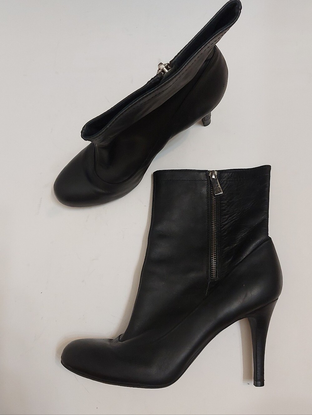 Coach Black Leather High-Heel Ankle Boots with Side Zip